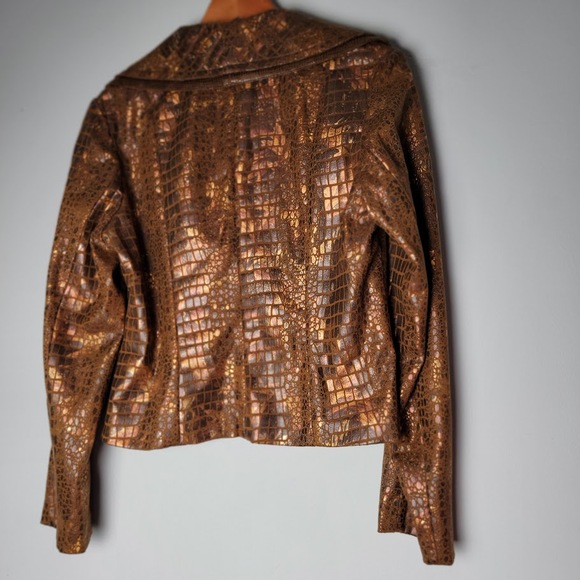 VTG Metallic Croc Faux Leather Jacket L Y2K Glam Rock Blazer V Cristina - Picture 6 of 10
